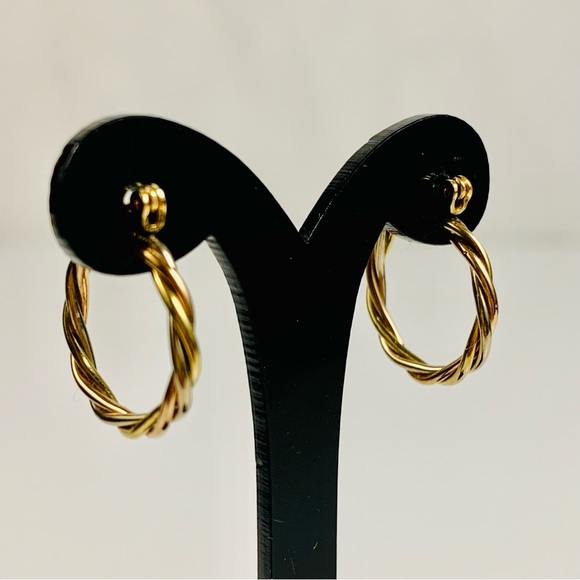 14K Tri-Color Small Twisted Hoop Earrings - Picture 9 of 12